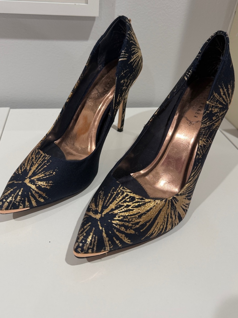 Ted Baker London Black Heels with Gold Firework Print